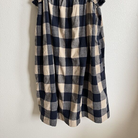 Grade & Gather Dress Womens Small Navy Buffalo Check Linen Beachy Boho Coastal - Picture 3 of 15